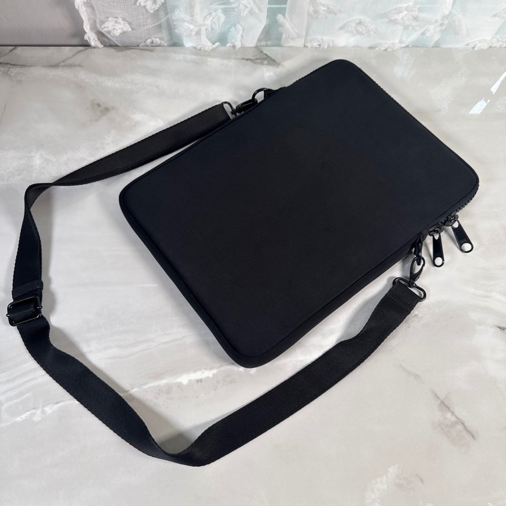 Dagne Dover Black Padded Laptop Sleeve with Detachable Strap Zipper Minimalist